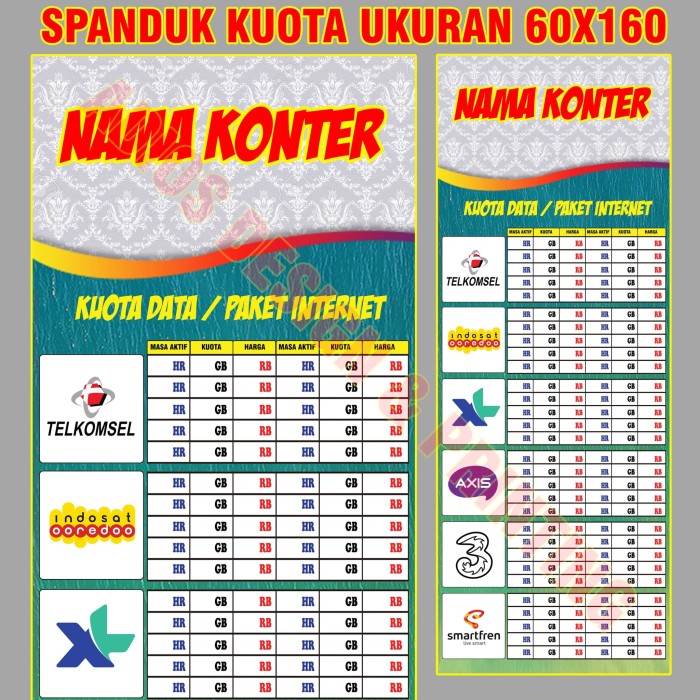 Daftar harga kuota di konter