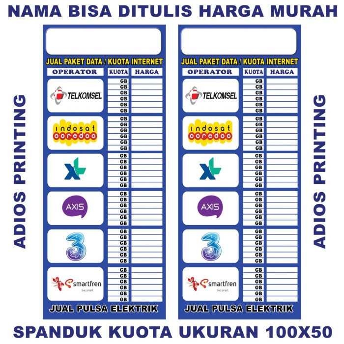 Daftar harga kuota di konter