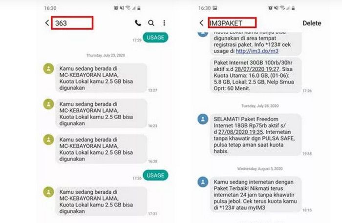 Cek paket sms indosat