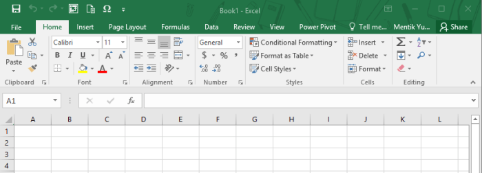 Menu home pada microsoft excel