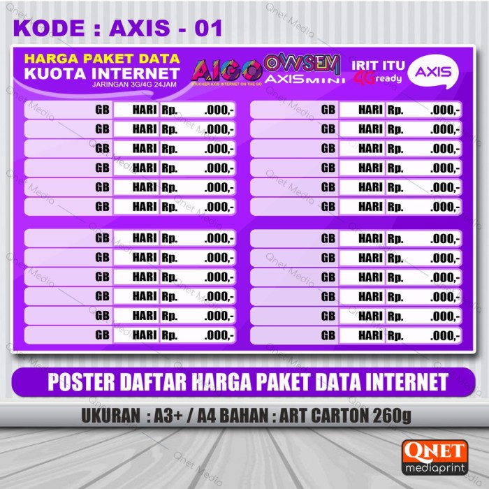 Daftar harga kuota di konter